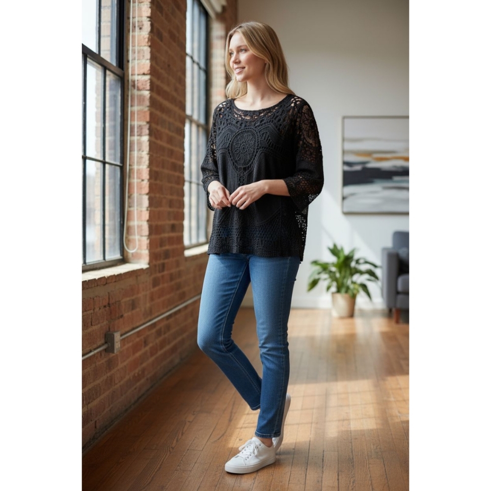 Classic Blue Women's Crocheted Blouse